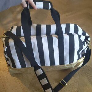 Pottery Barn Teen Black and White Stripe Large Duffle Bag some scuffs